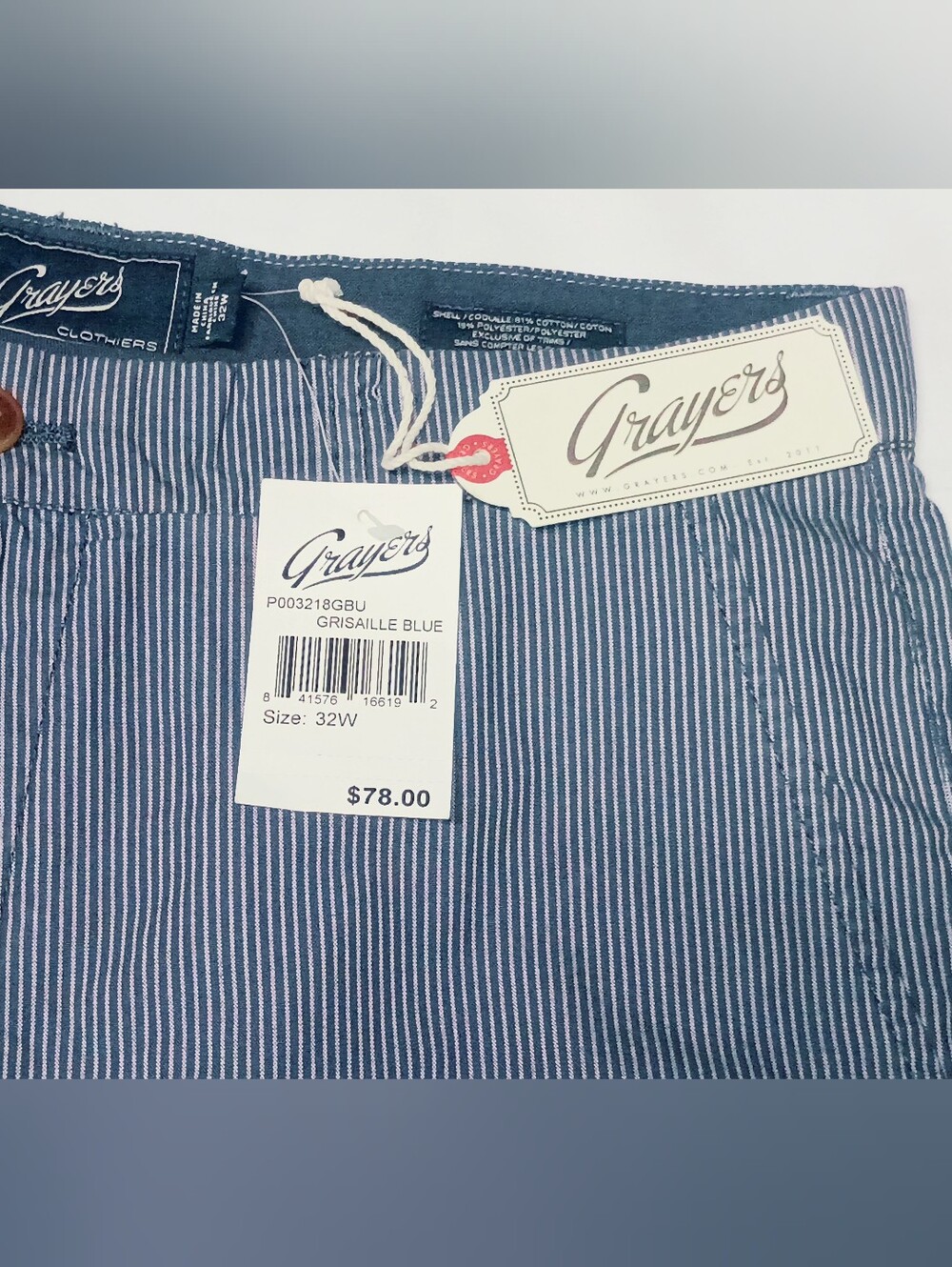 NWT Grayers Men's Seersucker Shorts Sz 32 Grisaille Bl Striped Summer Retail $78